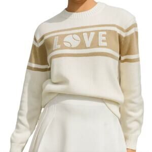 Runway Athletics Sweater Tennis Love Camel Tan White Crewneck Pullover Size XS